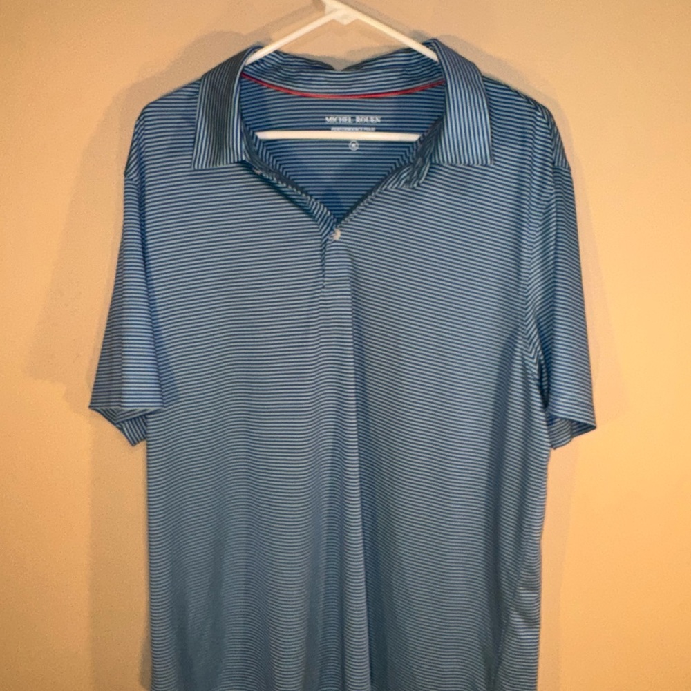 Men’s Michael Rouen Blue Striped Performance Polo Shirt Size XL